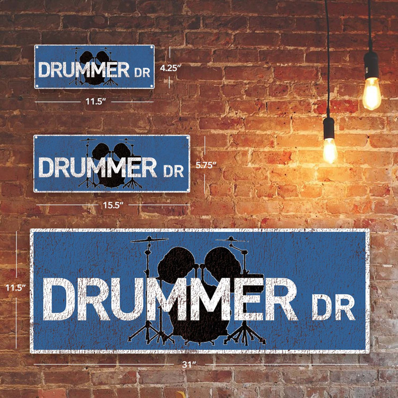 "Drummer Dr" sur métal, H 5,75 po x l 15,5 po
