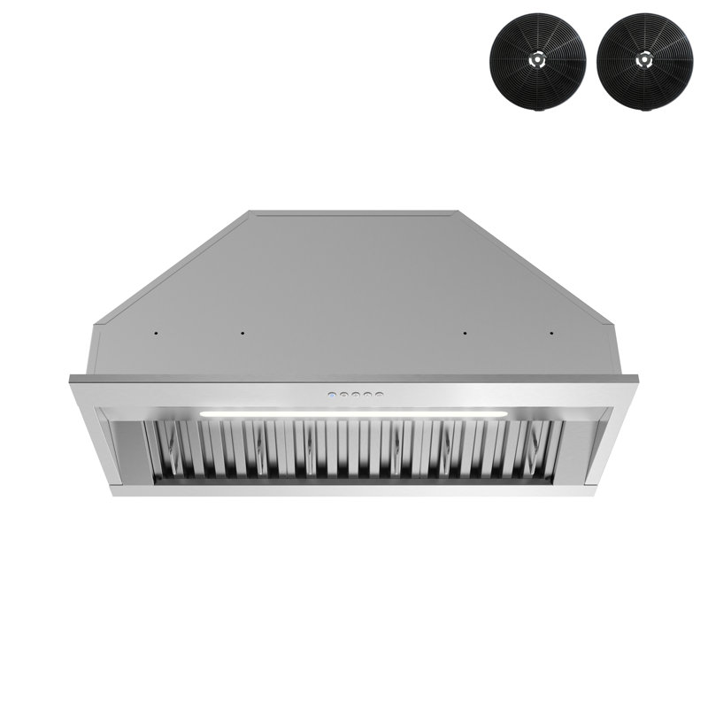 Robinet 34 po T-11611-1-DL Hotte de cuisine sans conduit de 350 pi³ / min en acier inoxydable brossé avec filtres à chicane, contrôle à bouton électronique, lumière DEL