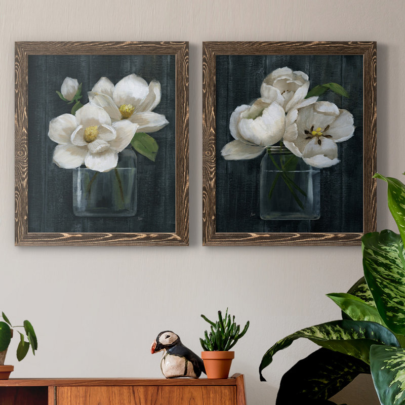 «Chalkboard Beauty I», ensemble de 2 reproductions d'art, Toile avec cadre en noyer