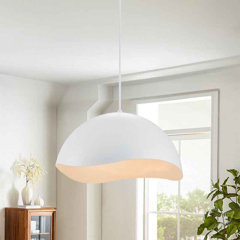 Luminaire suspendu moderne en métal à 1 lumière Dome, Blanc