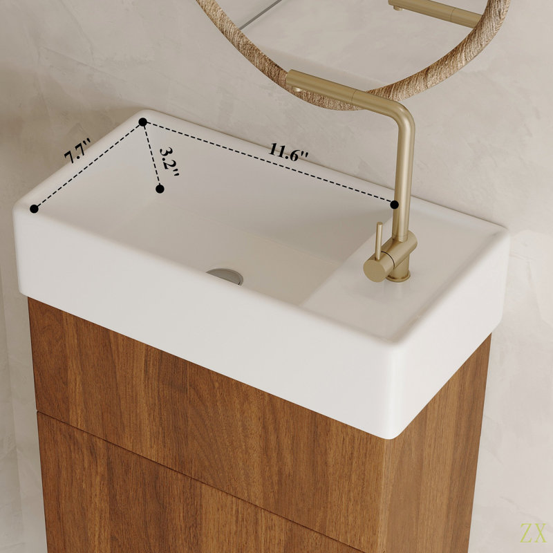Meuble-lavabo flottant de 16,5 po avec lavabo intégré en céramique et rangement - parfait pour les petites salles de bain