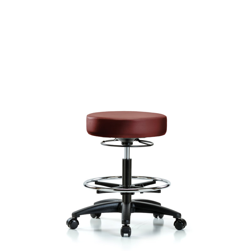 Tabouret en vinyle sans dossier - hauteur de banc moyenne avec anneau de pied chromé et roulettes en vinyle Supernova bleu marine