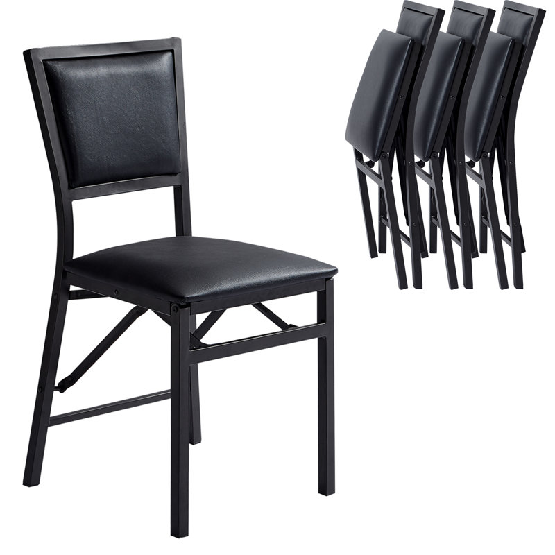 Ailse Upholstered Folding Dining Room Chairs Set Of 4, Faux Leather Parsons Dining Chairs, Kitchen Armless Side Chairs With Padded Seats