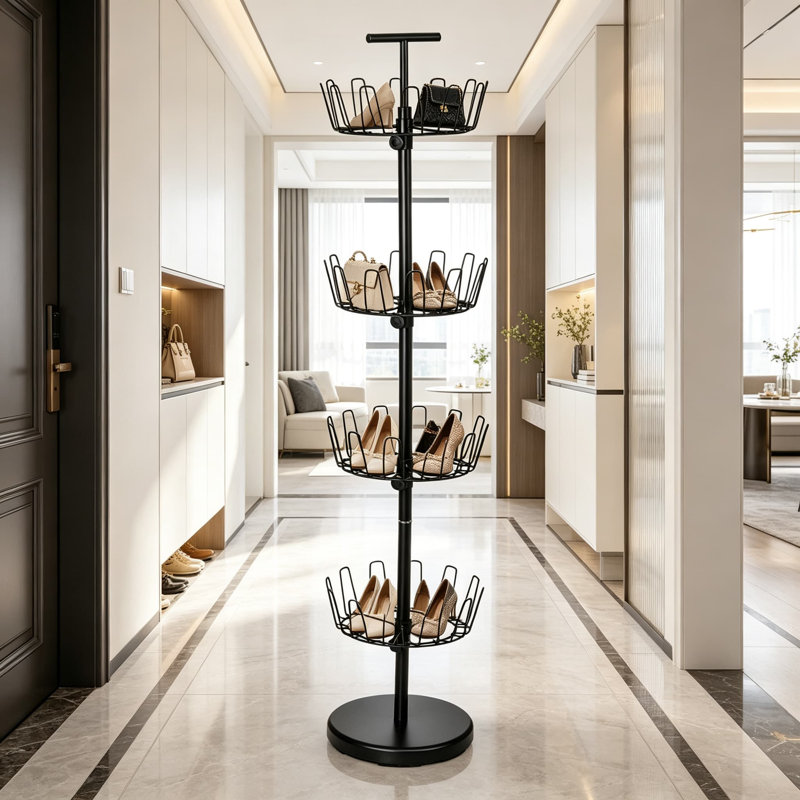 Arbre de rangement pour chaussures à 4 niveaux avec supports de filage, organisateur de chaussures peu encombrant pour 24 paires, structure en acier, assemblage facile, noir mat
