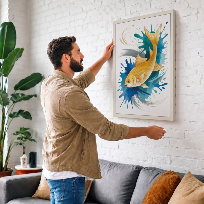 Leaping Fish Modern - Print, 30x20 - 76.2 x 50.8 cm, Cream Border