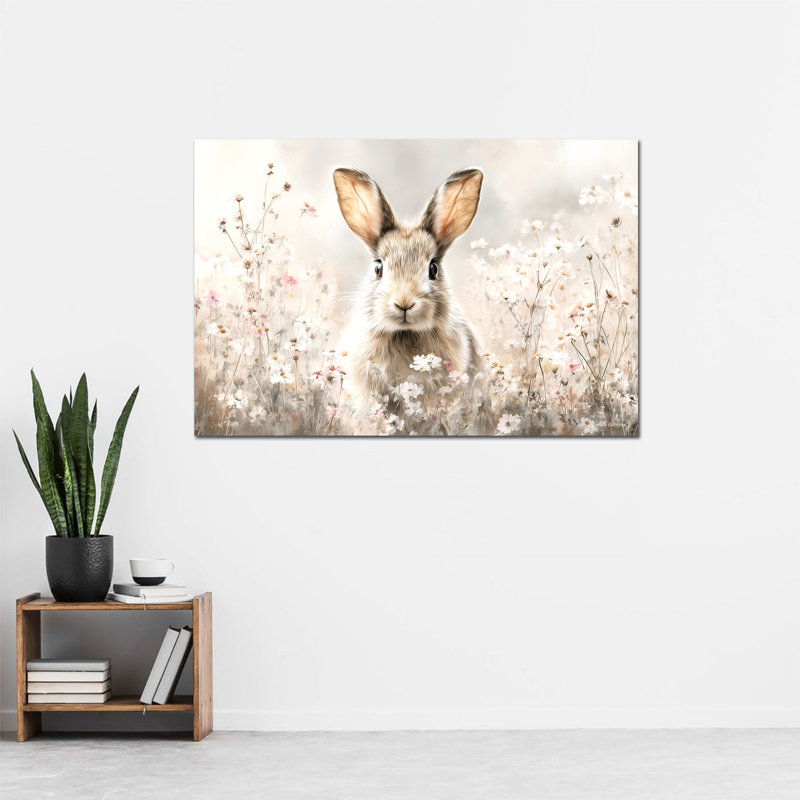  Grande toile de Pâques, reproduction de lapin de printemps, décoration murale avec cadre en pin, 28 po x 40 po