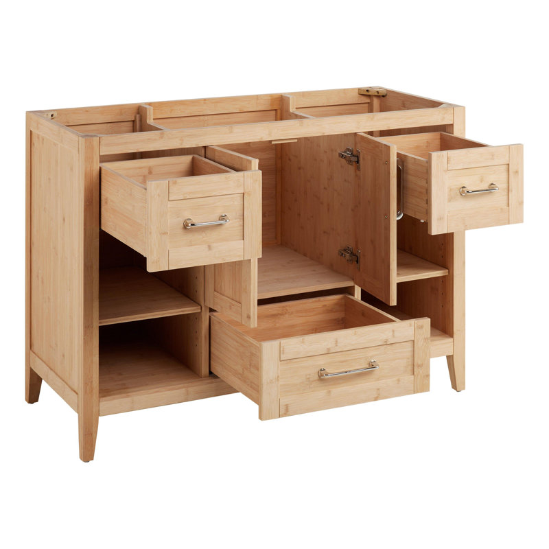 48" Burfield Single Bathroom Vanity Set with Rectangular Undermount Sink, 8" Widespread, Carrara Marble, Light Wood