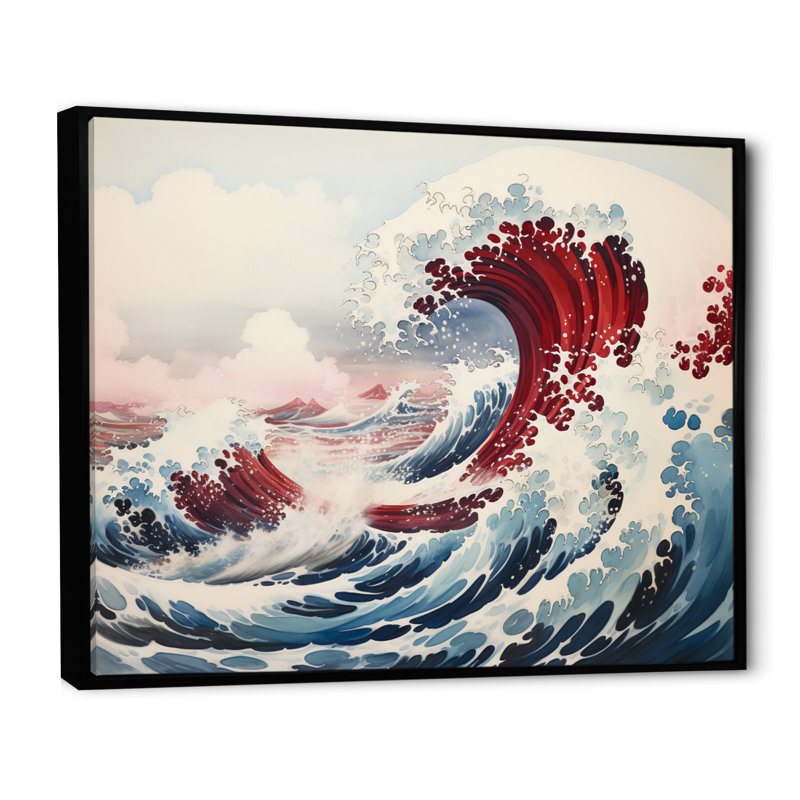 «Master Great The Red Great Of Kanagawa IV», reproduction d'art sur toile, Cadre flottant noir, H 34 po x l 44 po x P 1,5 po