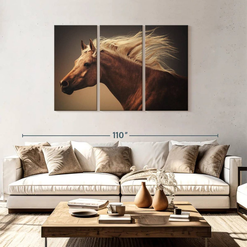Cheval blond châtaignier, H 48 po x l 74 po