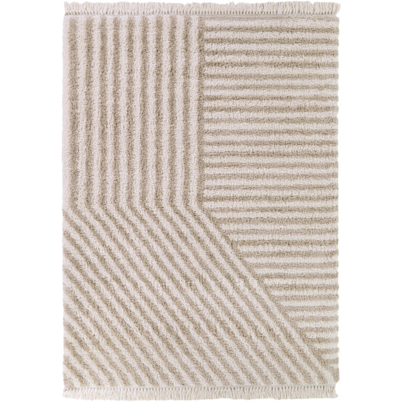 Tapis à rayures géométriques beige Ainsley, Rectangle 7 pi 10 po x 10 pi