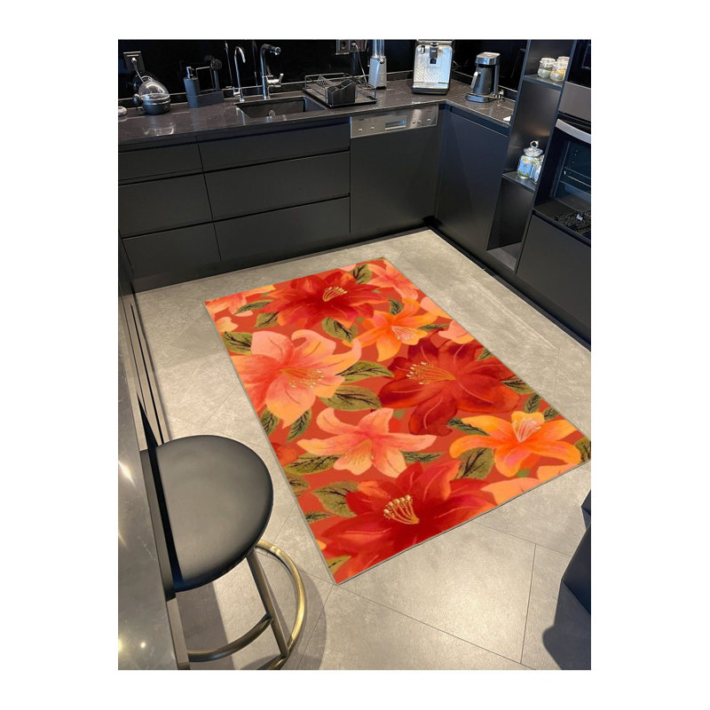 Tapis rouge tissé à motif floral rouge, Tapis de couloir 3 pi 3 po x 6 pi 7 po inclus