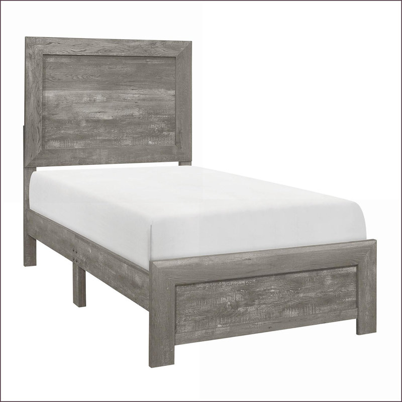 Structure de lit simple en faux bois rustique gris - livré dans une boîte, mobilier de chambre à assembler facilement