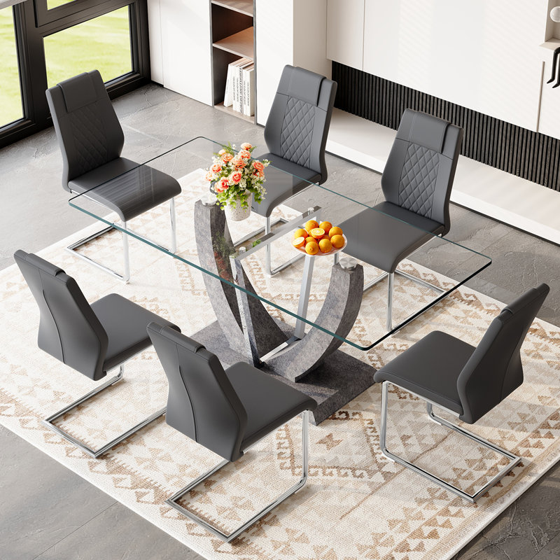 Ensemble de table de salle à manger moderne, table de salle à manger rectangulaire avec chaises, 7 pièces : table, 6 chaises