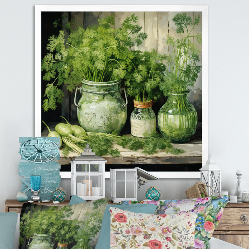Herbes de poterie délices 3 - art mural herbes, Cadre simple blanc, H 16 po x l 16 po x P 1 po