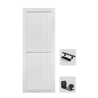 Porte de grange en panneau de fibres à densité moyenne, plaque de porte de grange solide recouverte d'une surface en PVC imperméable, assemblage simple, porte seulement