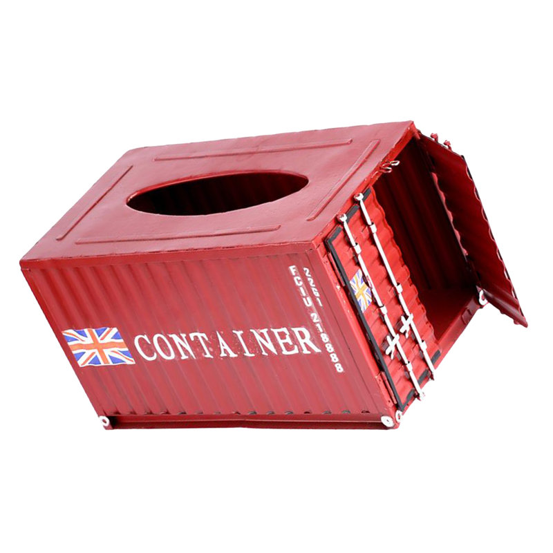 Creative Shipping Container Tissue Box Red Pumping Metal Crafts Storage Box Napkin Holder
