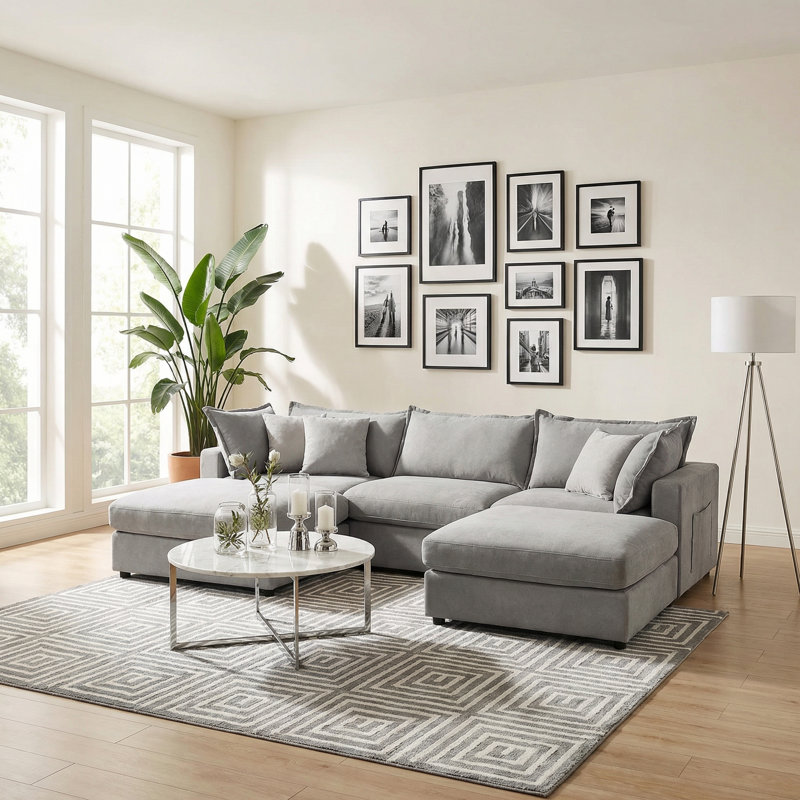 Canapé modulaire en U rembourré 158 po, Gris