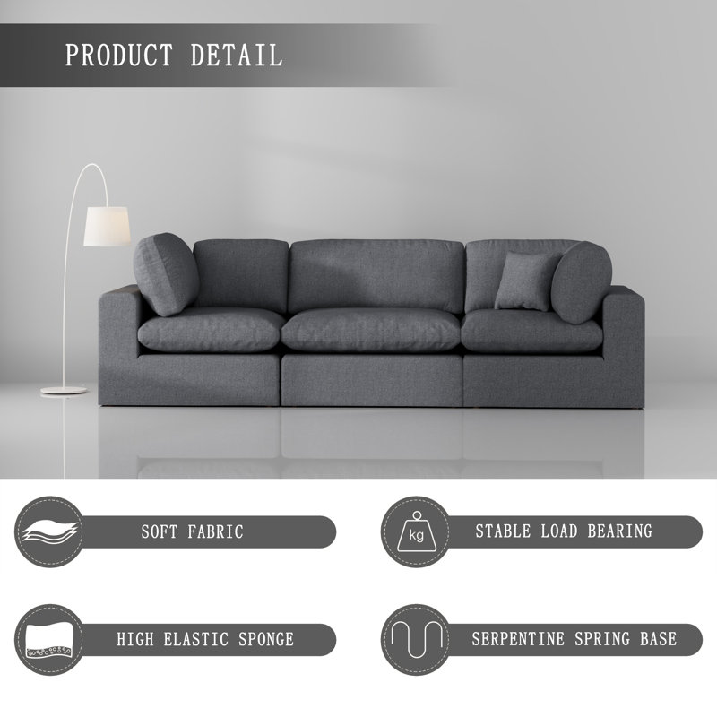 Jossa 3- Piece Upholstered Sofa Sectional, Gray Chenille
