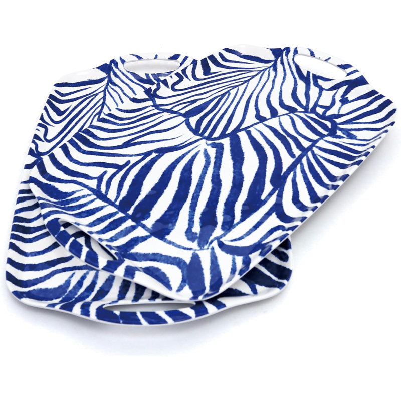 TP Serving Tray With Handles, Large Rectangle Melamine Serving Platter Set Of 2, Abstract, Blue