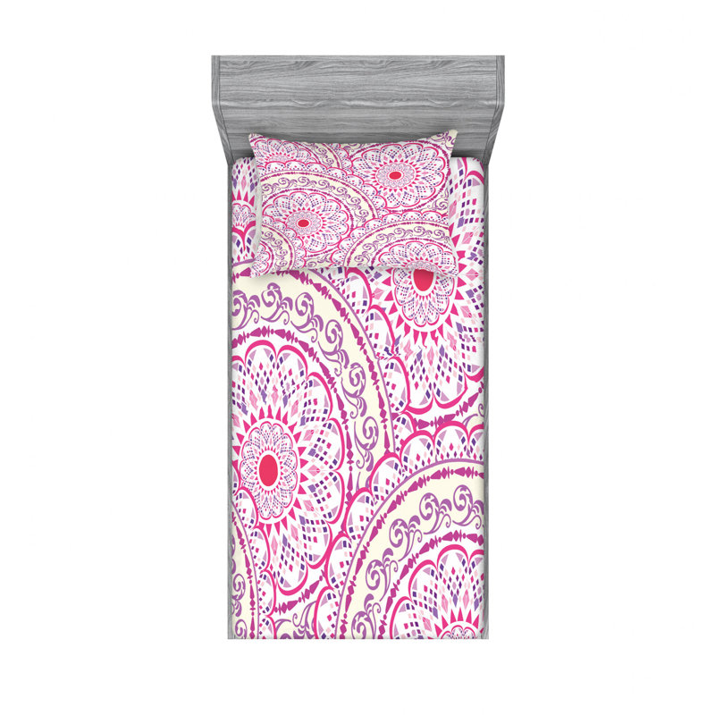 Ensemble de draps Ornament, Ensemble de draps pour lit simple TG + un drap-hou, Rose / blanc, motif floral 1