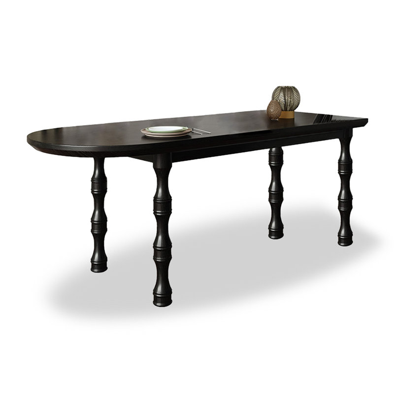 Table de salle à manger noire en bois massif demi-cercle, H 29,53 po x L 70,87 po x l 31,5 po