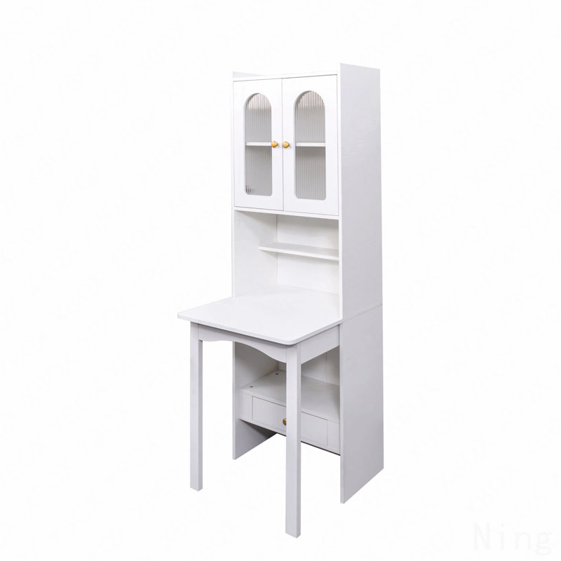 Cabinet avec tiroir - Bureau de table d'écriture convertible pliable avec tablette, Blanc