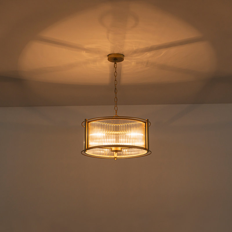 Luminaire suspendu tambour 1 lumière moderne avec verre cannelé