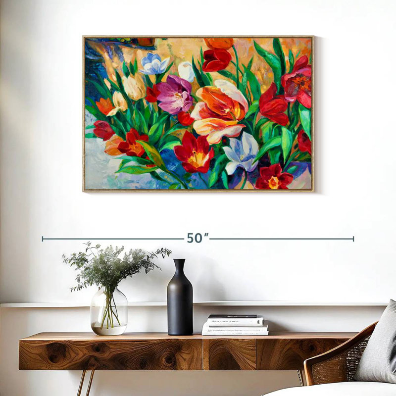 Alluring Flowers, Floating Frame Natural Wood, 37" X 25"