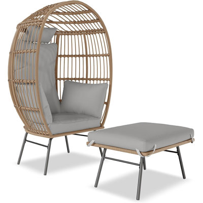 Oversized Wicker Egg Garden Chair with Cushion