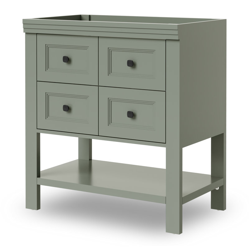 30" Single Bathroom Vanity Base Only, 2 Smooth Drawers, Sink not Included, Vintage Green