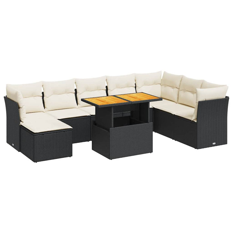 Ensemble de canapé de jardin Vidaxl, Coussin noir / structure noire