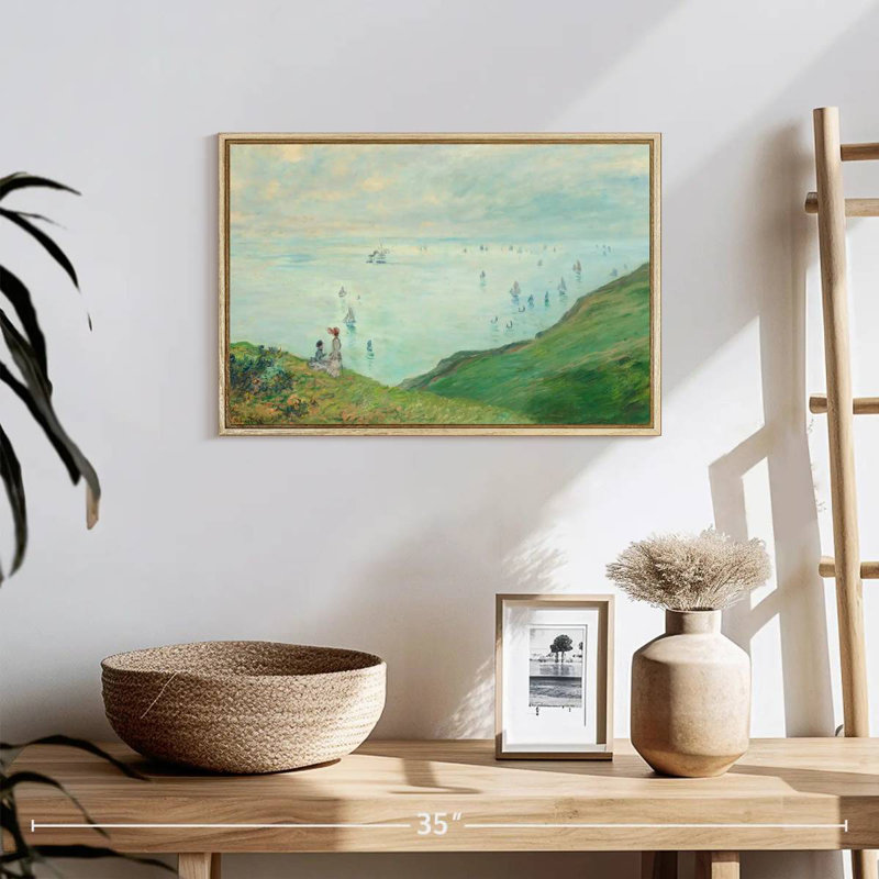 Falaises de Pourville, 1882, 19 po x 13 po, Cadre flottant en bois naturel