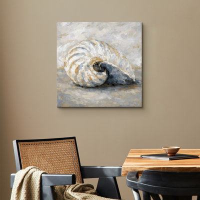 Classic Spiral Seashell Artwork, Soft Coastal Decor Pictures, Framed Canvas Giclee Print Wall Art