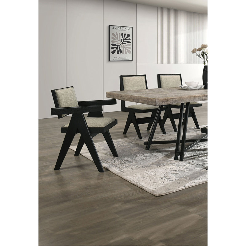 Ensemble de salle à manger contemporain 7 pièces en bois d'hévéa avec 2 fauteuils et 4 chaises d'appoint