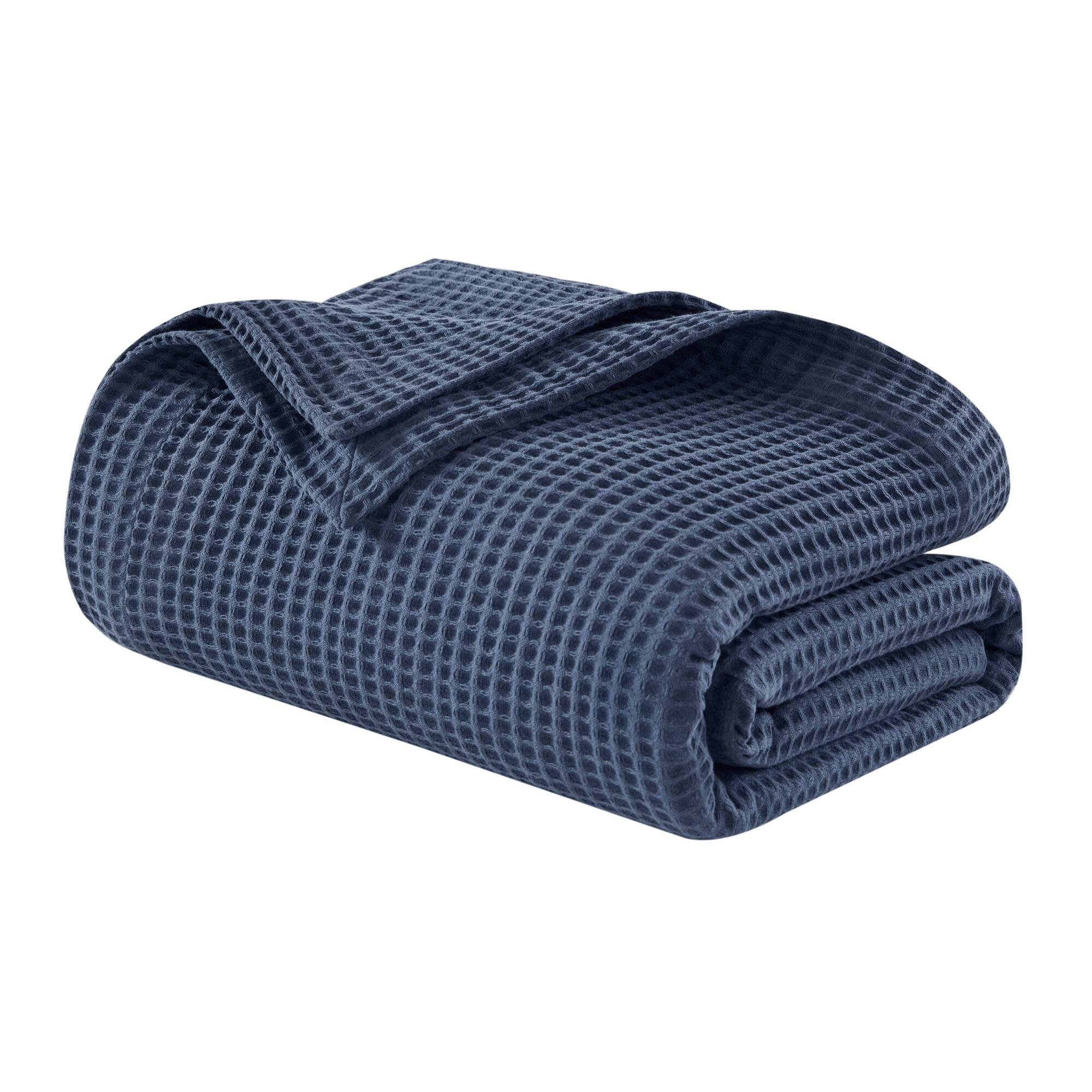 Waffle Weave 100% Cotton Blanket, Queen, Indigo