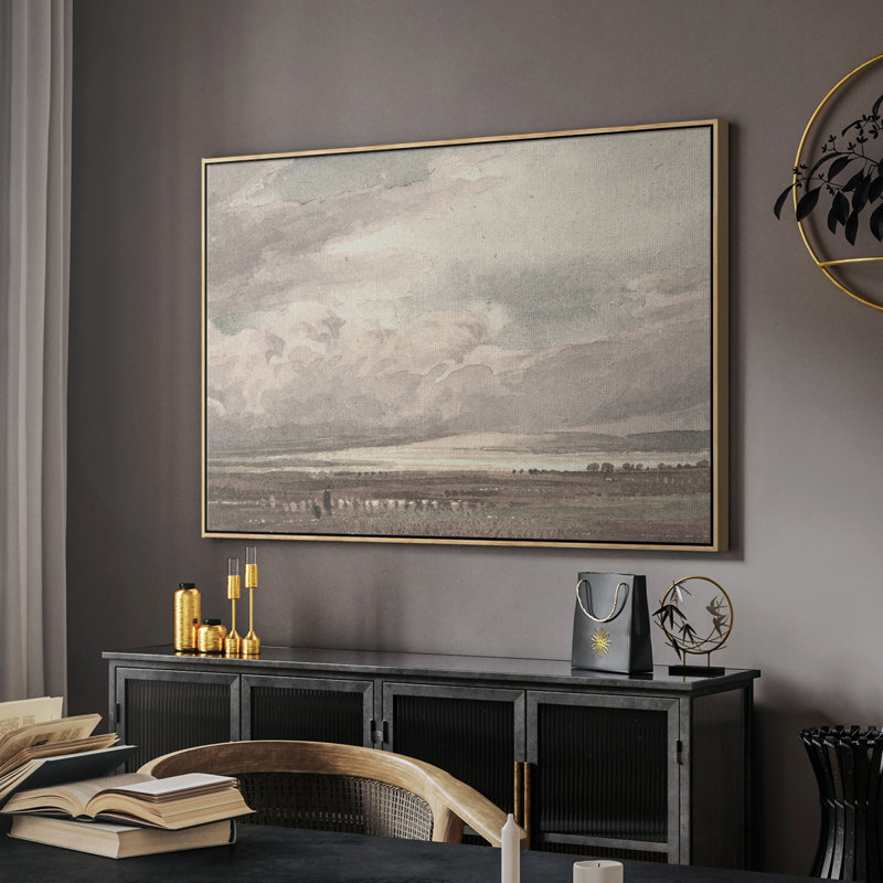Paysage rétro - Mvii, Toile argentée avec cadre flottant, H 27 po x l 41 po x P 2 po