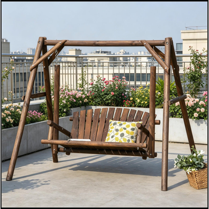2-Seat Wooden Swing Bench with 'A' Frame Construction and Non-Slip for Outdoor Living