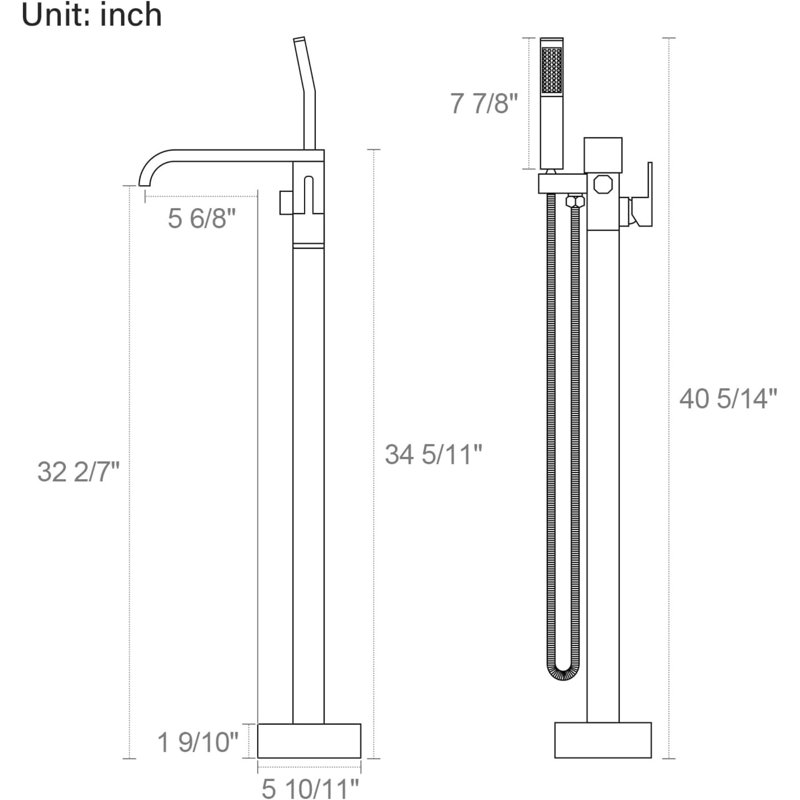Solid Brass Floor Mount Bathtub Faucet Free Standing Tub Faucet Freestanding Tub Filler Matte Flow Rate Swivel Spout With Hand Shower ‎YGSLT FANG