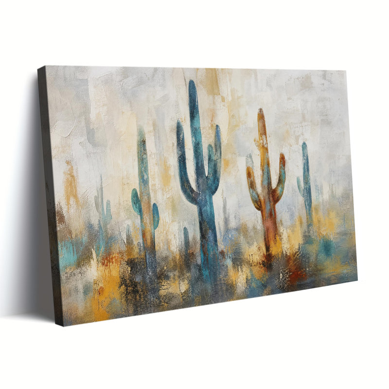Reproduction d'art mural sur toile, abstrait Saguaro cactus, couteau à palette épaisse, désert, ton neutre, décoration murale de salon