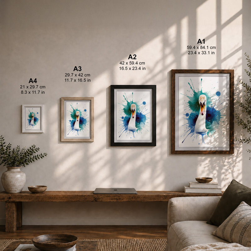 Swan in Splendour Modern - Framed Print, Walnut, A4 - 29.7 x 21.0 cm