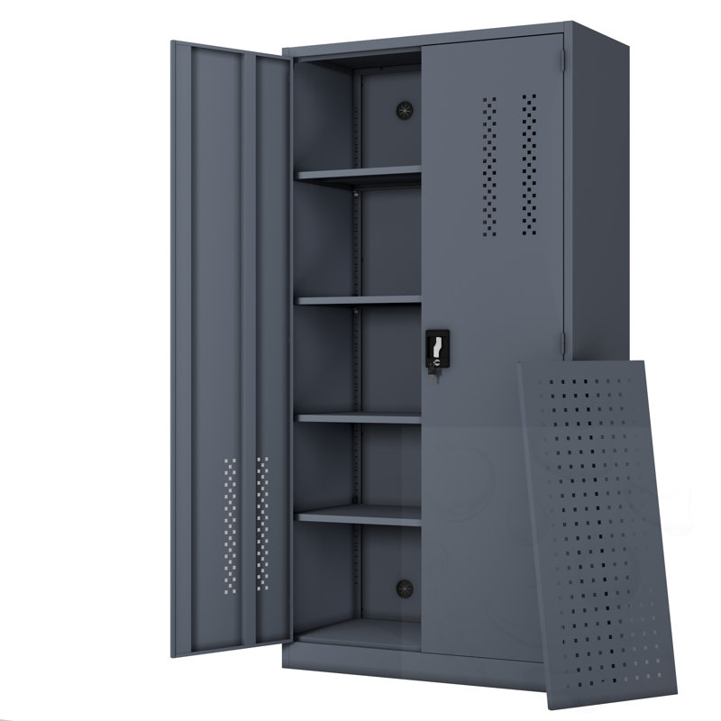 Metal garage lockable file storage cabinet with doors and adjustable shelves