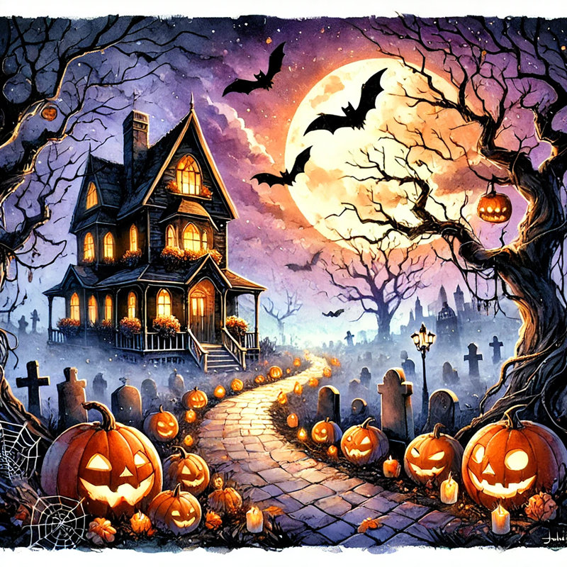 «Spooky Night at the Haunted Manor», art sur toile, H 20 po x l 20 po x P 1,5 po