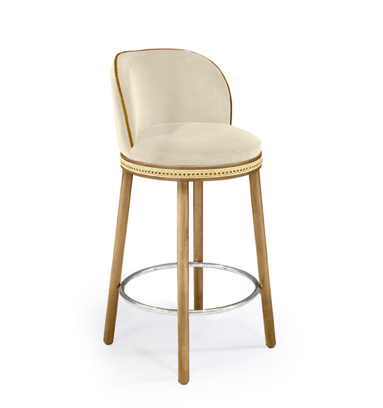 Tabouret de bar et de comptoir Alma, Nuage, Nickel satiné, Tabouret de comptoir (siège d'une hauteur de 27 p