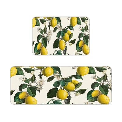 Vintage Lemon Blossom Botanical Home Decor Kitchen Floor Mats 2 Pcs Cream Yellow