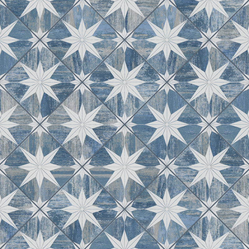 Cassis Stella 10" x 10" Porcelain Patterned Wall & Floor Tile, Blue Day