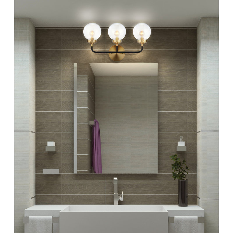 Éclairage pour meuble-lavabo transitionnel contemporain en fer / verre Claudio, Clair, Or laiton / noir, 3