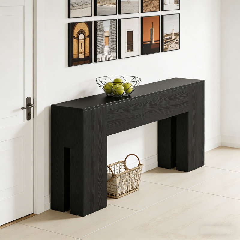 Rustic Wooden Nuri with Heavy-Duty Reinforced Top and 300 lbs Capacity for Entryway or Hallway Use., Black