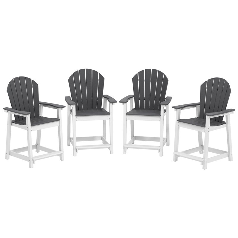  Outdoor HDPE Adirondack Chairs / Patio Bar Stools, White/Gray
