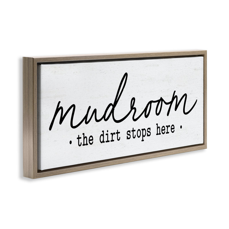 Cadre flottant Mudroom Script Dirt Stops Here, design par Lettré et doublé, Cadre flottant orme Montalcino, H 14 po x l 31 po