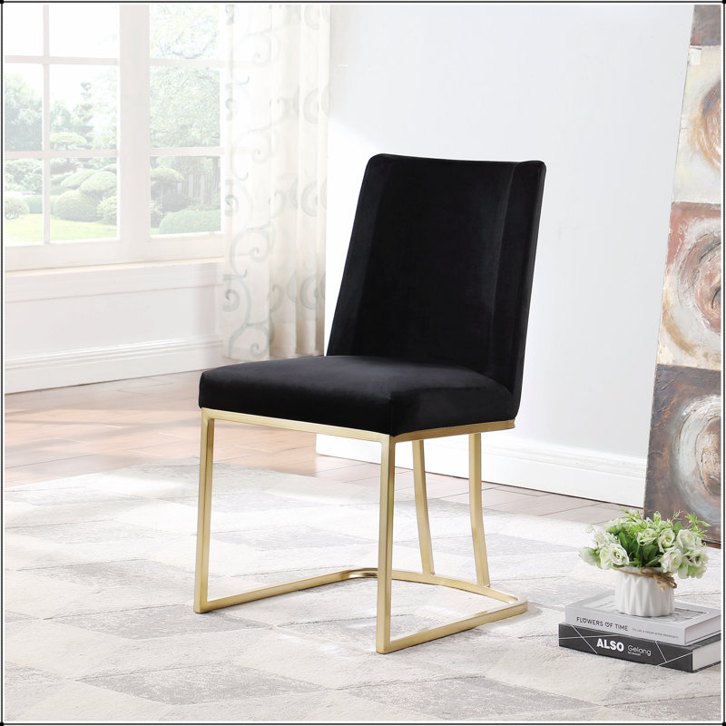 Chaise de salle à manger, ensemble de 2 chaises d'appoint rembourrées en velours, Noir